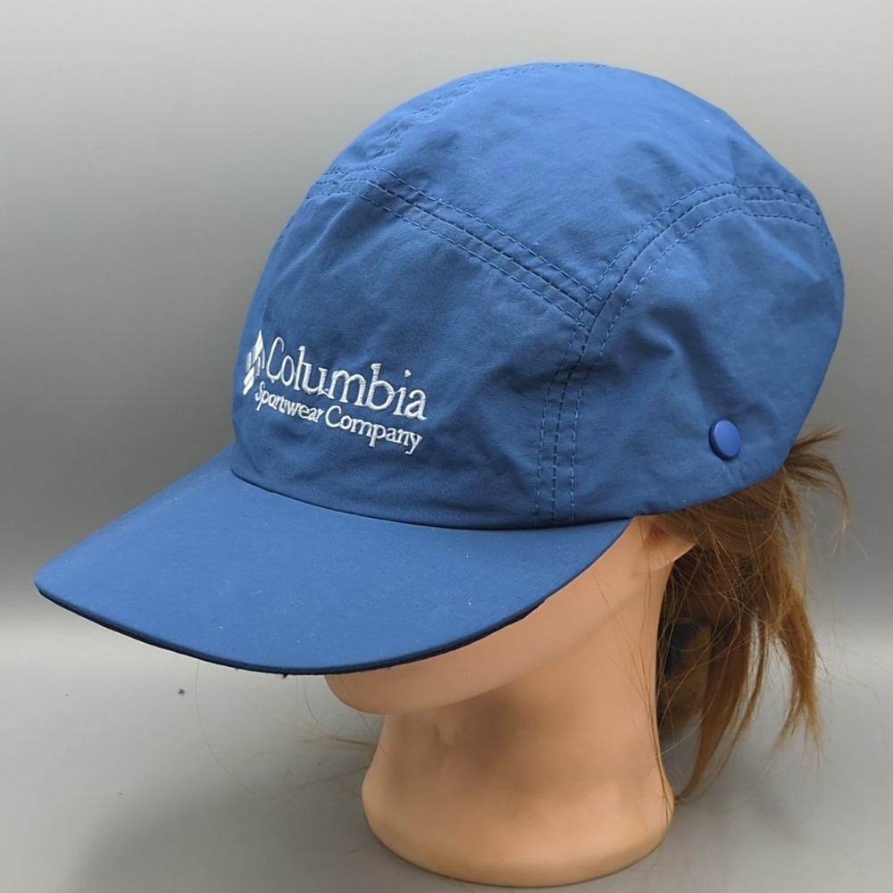Vintage Columbia Sportswear 5 Panel Hat Blue Hiking Camping Made in USA Large